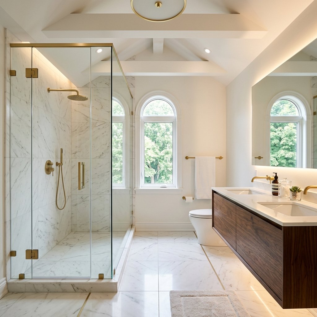 Salle de bain moderne de prestige après rénovation BTP PRO