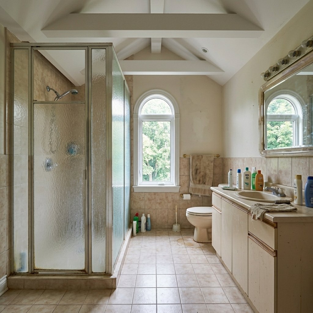 Salle de bain vétuste d'origine avant travaux