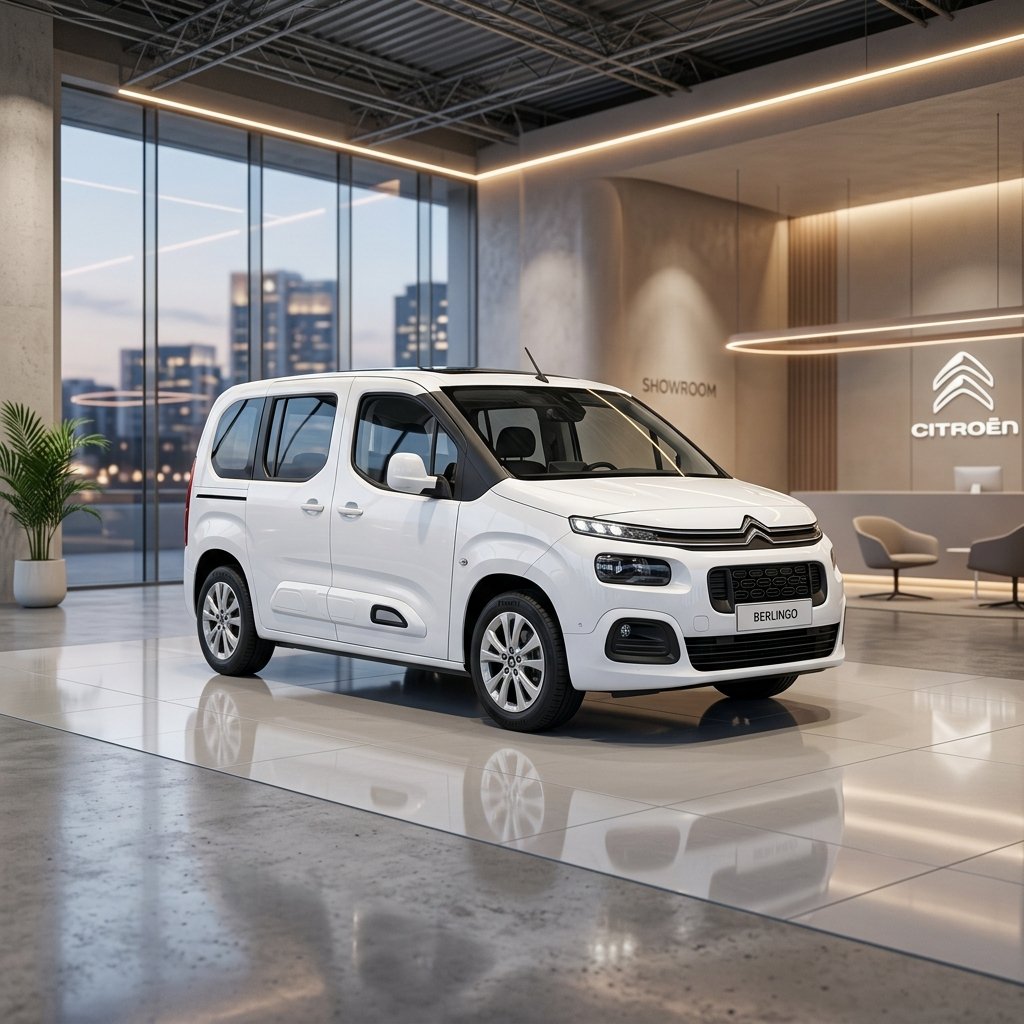 Voiture d'occasion Citroen Berlingo de couleur blanche garée dans un showroom